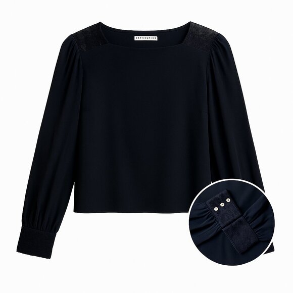 Alice + Olivia Silk Lace Detail Blouse Black S Designer Luxury Top - Picture 8 of 8